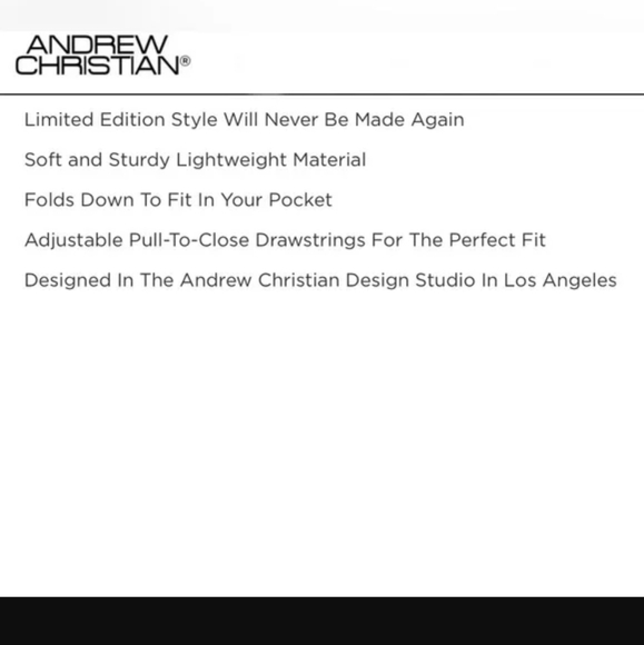 Andrew Christian Limited Drawstring Cinch/Backpack logo lightweight NEW No Tags - Picture 3 of 5